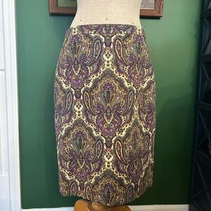 J. Crew Purple and Cream Paisley Pencil Skirt